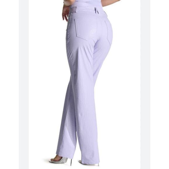 naked wardrobe Pants - Naked Wardrobe Purple Faux Croc Leather High Rise Straight Leg Pants Size XL EUC